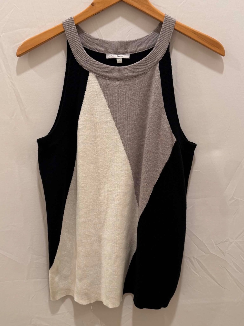 Vila Milano Colorblock Sleeveless Knit Tank Halter in Black, Gray & Cream Large